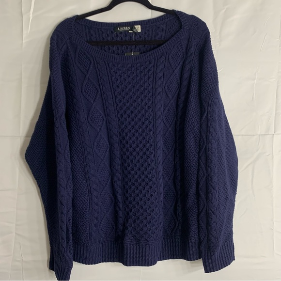 NWT Lauren Ralph Lauren Plus Size Aran-Knit Boatneck Sweater in Navy, size 3X - Picture 10 of 10